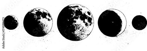 Celestial phases black and white stencil art for wall decor and design