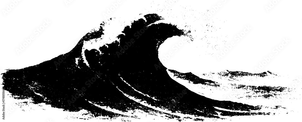 Naklejka premium Black and white ocean waves stencil art for nautical and coastal design