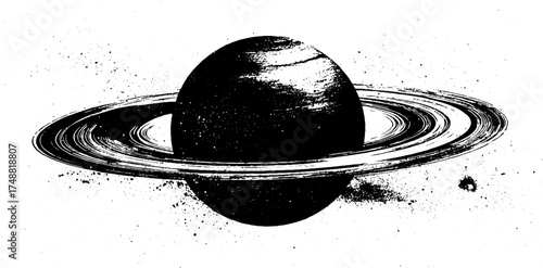 Celestial saturn rings in black and white stencil art for wall decor or design