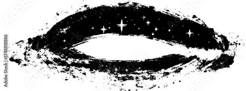 Celestial spiral of stars in black and white grunge silhouette design for art and decoration