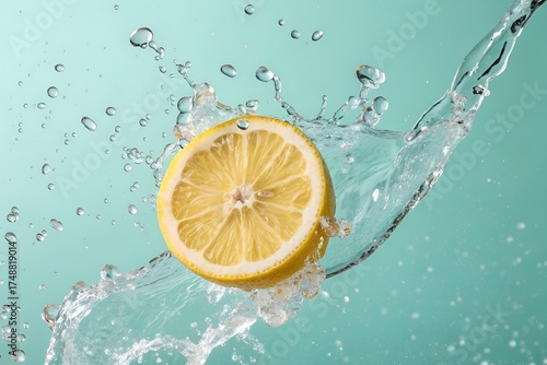 Slice of Lemon in Water Splash – Fresh Summer Concept