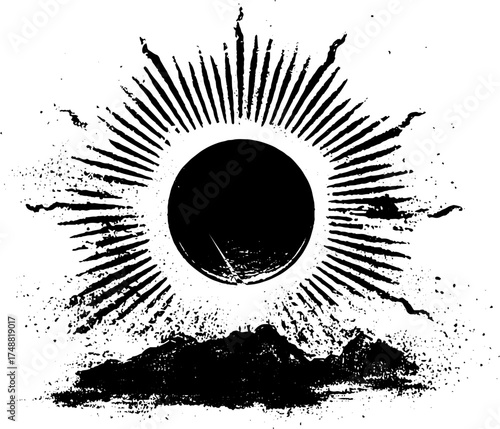 Celestial black and white stencil illustration of philosophers stone for artistic design
