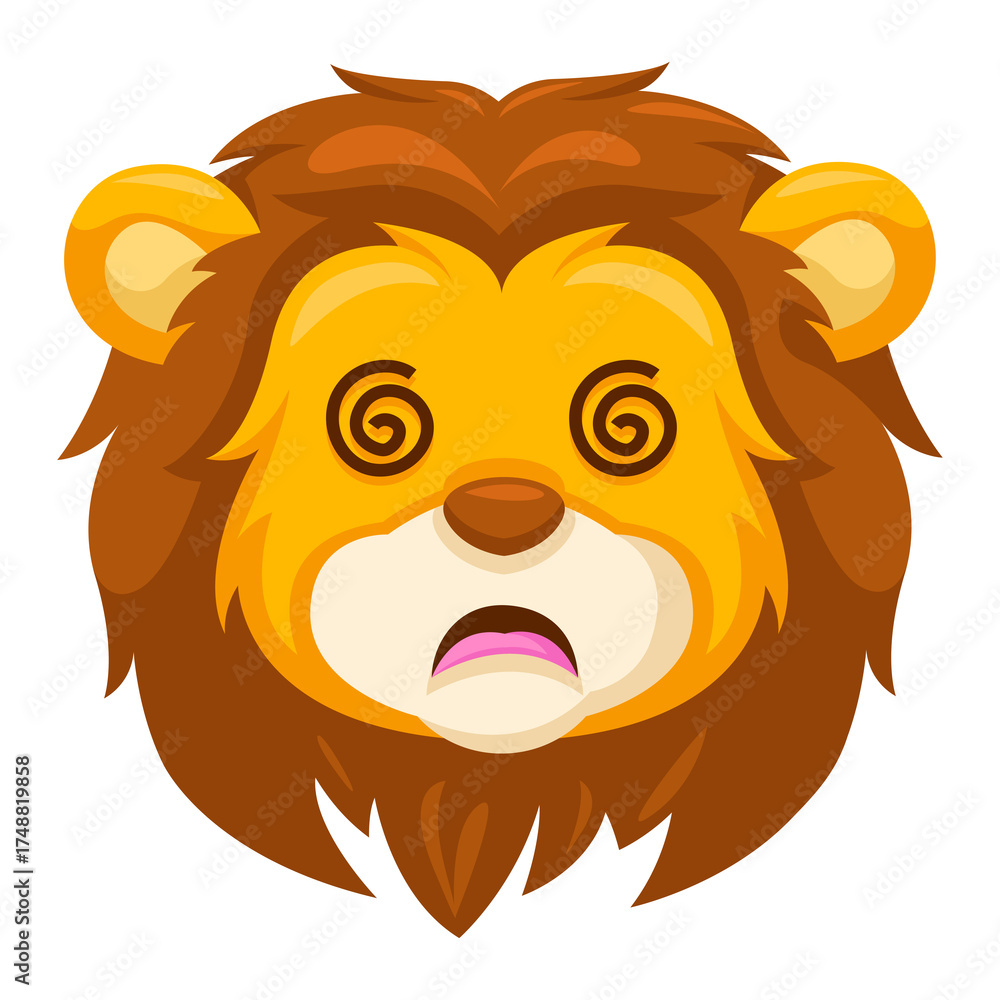 Obraz premium Surprised Lion Face With Dizzy Swirls For Eyes And Open Mouth In Shock With Transparent Background