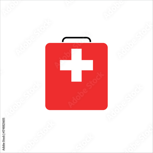 Red first aid kit box with a white cross symbol.