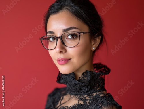 Young woman with glasses an...