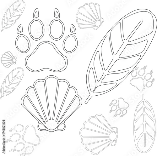 Line art with leaves and others.