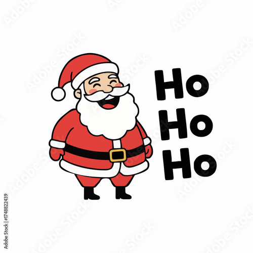 Santa Claus laughing "Ho Ho Ho", minimalist flat vector art, white background.