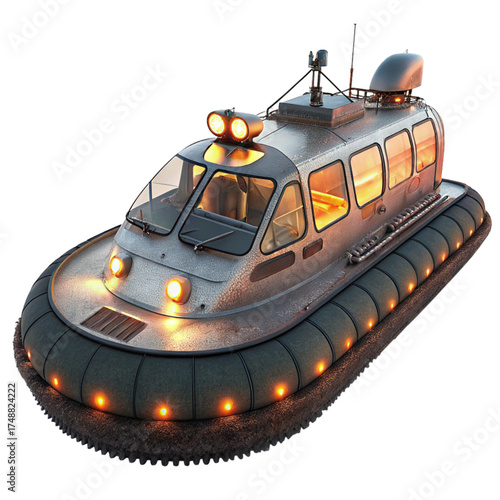 Futuristic hovercraft design concept, ready for adventure, an innovative transportation solution, explore new horizons, a symbol of progress and modern engineering