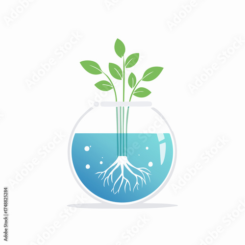 A stylized illustration of a plant growing within a transparent spherical vessel on white background