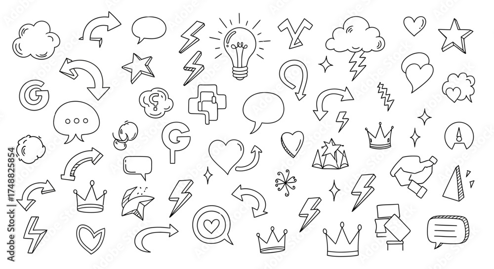 Hand Drawn Sketch Elements Vector Illustration Set with a Diverse Collection of Artistic Doodles Hand Drawn Sketch Elements Vector Illustration Set with a Diverse Collection of Artistic Doodles