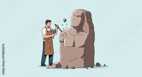 Illustration of a sculptor chiseling a stone statue