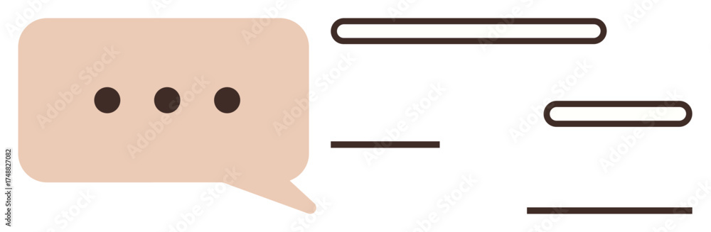Fototapeta premium Beige chat bubble with three dots and simple text lines for conversation. Ideal for communication, messaging, online chat, feedback, ideas, brainstorming, social interaction. Simple flat metaphor