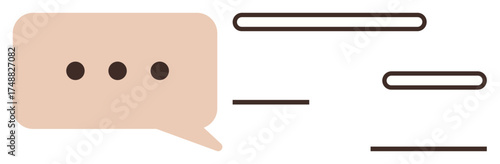 Beige chat bubble with three dots and simple text lines for conversation. Ideal for communication, messaging, online chat, feedback, ideas, brainstorming, social interaction. Simple flat metaphor