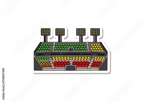 Colorful Stadium Illustration with Green, Yellow, and Red Seats for Sports Events