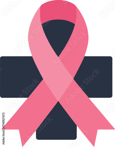 Pink Ribbon Layered Over Blue Cross Symbolizing Healthcare Unity and Awareness, Breast Cancer