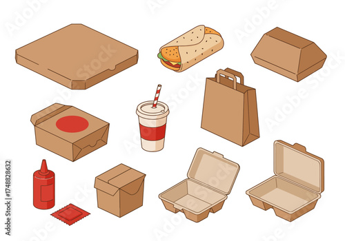 Isometric Takeout Containers Collection Packaging Essentials for Food Delivery
