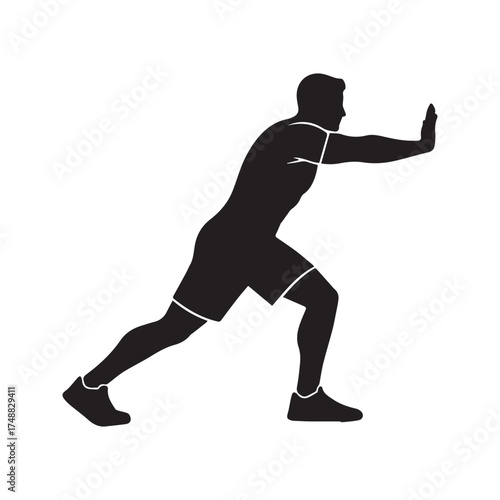 Silhouette of a man pushing with force. Vector illustration symbolizing effort, strength, resistance, and overcoming obstacles.

