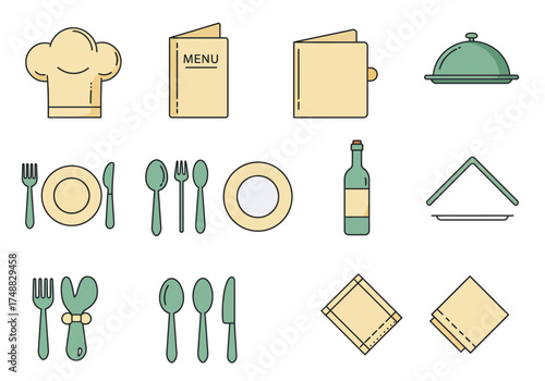 Minimalist Restaurant Icons Culinary, Service, and Dining Elements