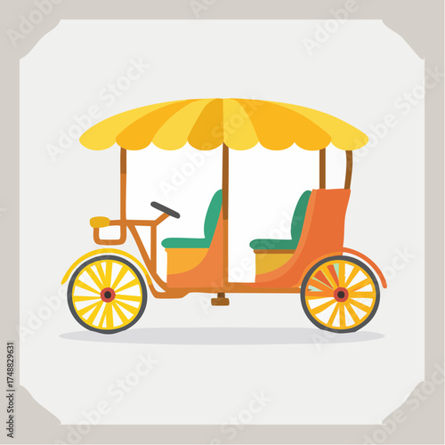 Illustration of a retro-style vehicle featuring a sunny canopy and comfortable seating in a flat design