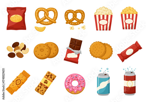 Delicious Variety of Snack Foods and Treats Illustration