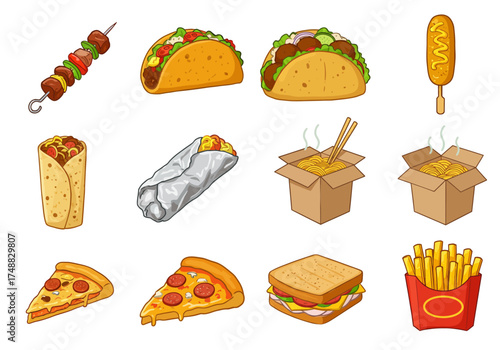 Cartoon Food Delights A Colorful Collection of Fast Food Favorites