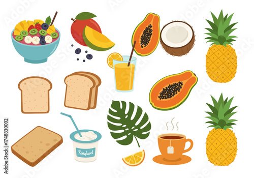 Tropical Fruit Fiesta A Vibrant Vector Illustration of Healthy Breakfast Delights