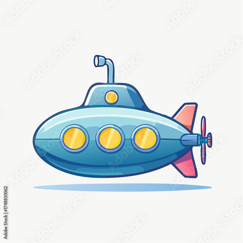 Illustration of a Vibrant Cartoon Submarine Ready to Explore the Ocean Depths and Underwater World