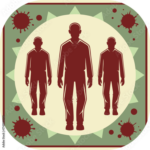 Three Silhouetted Figures Surrounded by Abstract Virus Shapes disease infection