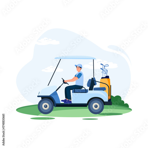 Golf cart vehicle driving vector illustration isolated