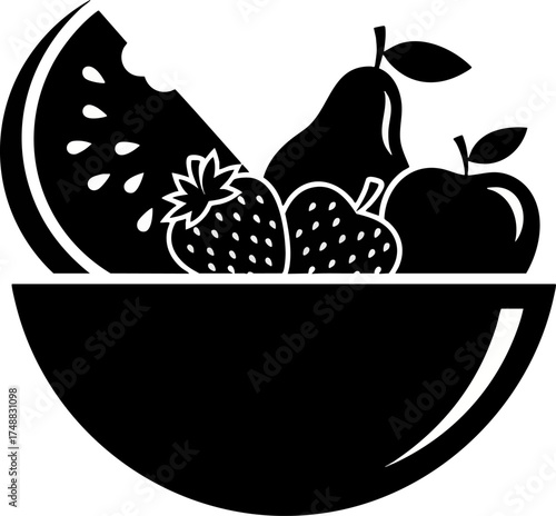 Bowl of Fresh Fruits Silhouette.