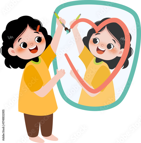 girl mirroring create heart