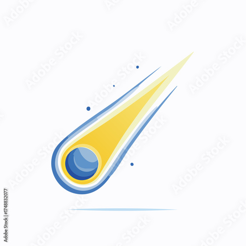 Stylized depiction of a celestial body exhibiting a trail of light, isolated on white