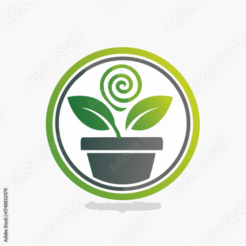 Stylized plant emblem in a vibrant green circular frame, suitable for environmental initiatives