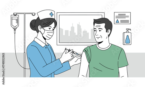 Nurse administering vaccine injection to patient in medical setting