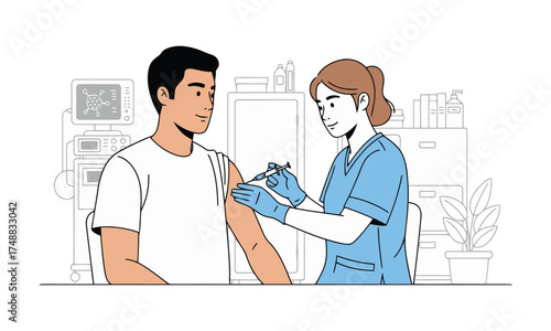 Nurse administering vaccine to patient in medical setting
