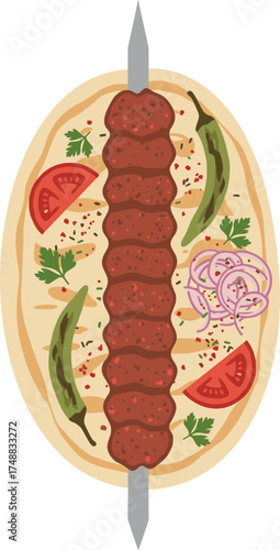 Flat Design Kebab with Lavash and Vegetables Delicious Food Illustration