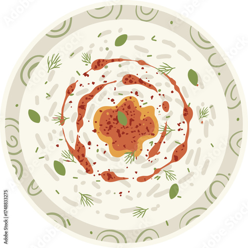 Flat Lay Style Delicious Turkish Manti Dish Illustration Food