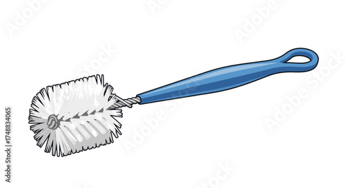 A detailed hand-drawn illustration of a household toilet cleaning brush with a blue plastic handle, isolated on a clean white background for sanitation concepts