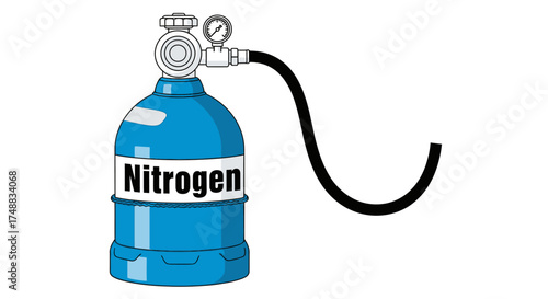 An illustration of a blue nitrogen gas cylinder with a gauge and hose attached.