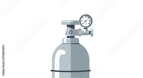 Illustration of a gray gas cylinder with a pressure gauge attached, isolated on a white background.