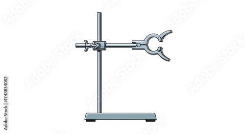 Illustration of a laboratory stand with a clamp attached, used for holding equipment during scientific experiments.