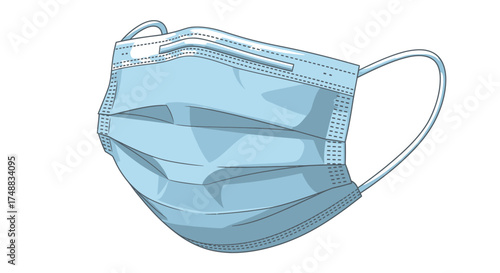 Blue surgical face mask illustration. Personal protective equipment for medical hygiene, disease prevention, and public health safety