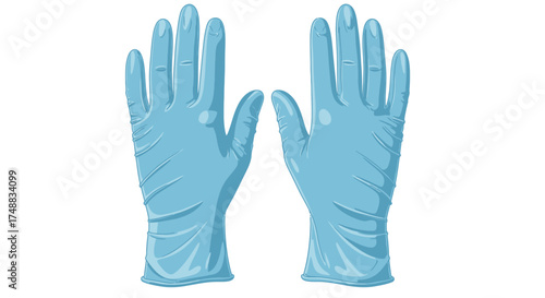 A vector illustration of a pair of blue disposable gloves, symbolizing hygiene, safety, and protection in medical and scientific environments