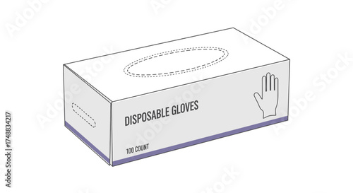 A box of disposable gloves, with a hand outline on the side, isolated on a white background.
