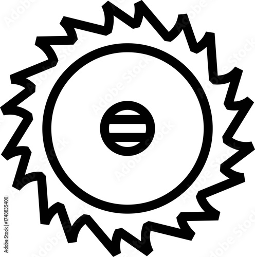 circular saw blade outline. Simple Black Line Art of a Circular Saw Blade. Minimalist Circular Saw Blade Icon. a circular saw blade designed for woodworking carpentry construction and diy projects. 