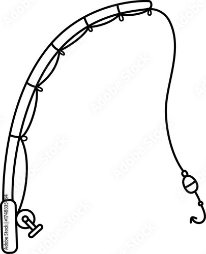 Vector of Fishing rod. Telescopic fishing rod. Fishing rod with reel and line vector isolated on white. Fishing rod with fishing line, reel, hook and float.