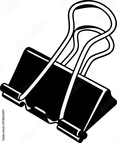 Vector of Binder clip. vector paper clips. Steel office supplies on an isolated transparent background. Black metal binder clip. 