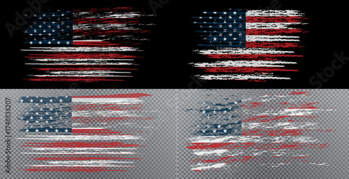 Set Grunge USA Flag. American flag brush paint texture. Distressed US symbol, United States flag Vector Illustration for Celebration Holiday star and stripes