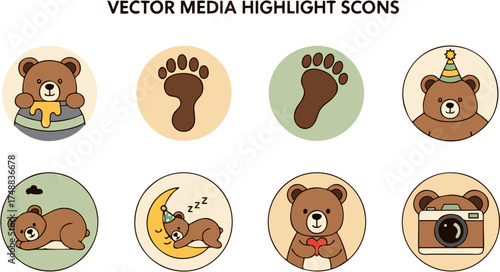 Bear Themed Social Media Highlight Cover Icons Set