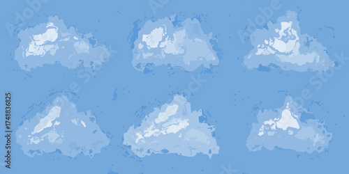 Abstract pattern of six stylized light blue clouds against a solid blue background